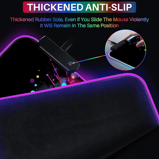 XL RGB Gaming Mouse Pad with 14 Light Modes - Light Up Gamer Mouse Pad31.5 x 11.8in Non-Slip Gamepad Style Led Large Gamer MousepadBlack Long Glowing Gaming Accessories for Desk Waterproof