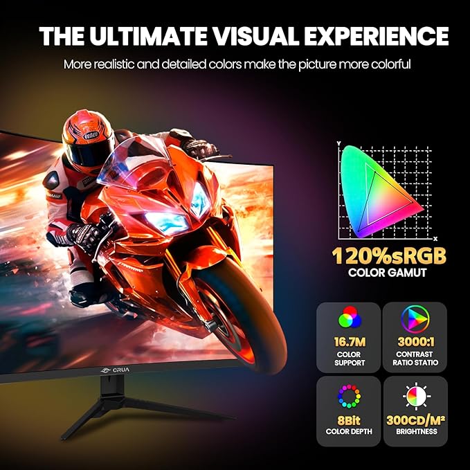 CRUA 27 Curved Gaming Monitor 2k QHD(2560*1440P) VA Screen 1800R 165Hz/180Hz Computer Moniter Supports AMD Freesync 120% sRGB Built-in Speakers Wall Mountable Installs(HDMI 2.0/DP 1.4)-Black