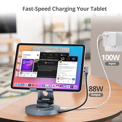 SIIG USB-C Hub Stand - iPhone 15 / iPad mini/Tablet Stand Docking Station Rotatable Base/Foldable Holder 4K 60Hz HDMI USB-A &amp USB-C 5Gbps PD 88W 3.5mm Audio/Mic SD/TF for iPad/Surface Pro 9