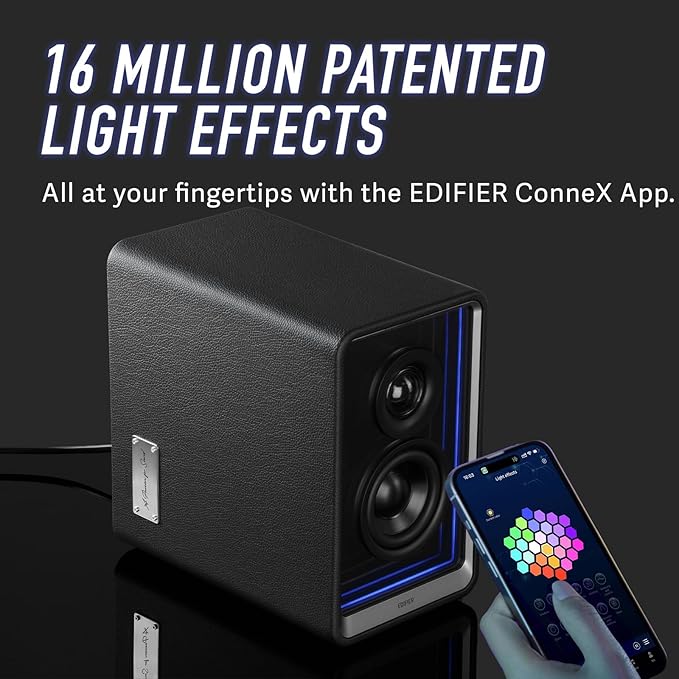 Edifier QR65 Active Monitor Speakers with 65W GaN Fast Charger Function 70W RMS Bluetooth Computer Speaker with Hi-Res 24bit Wireless Audio Subwoofer Out and Light Effects (Black)