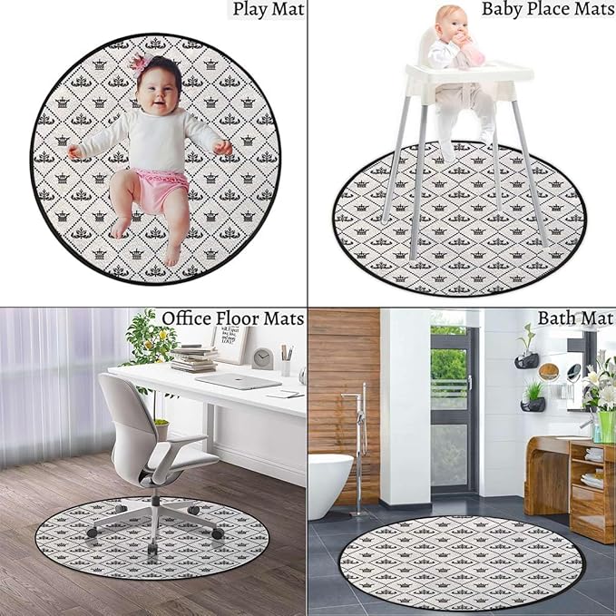 Black and White Round Area Rugs Non-Slip Absorbent Round Rug Soft Comfortable Throw Rugs for Living Room Bedroom Nursery Decor Simple Floral Gothic Style Diameter 39.4 in