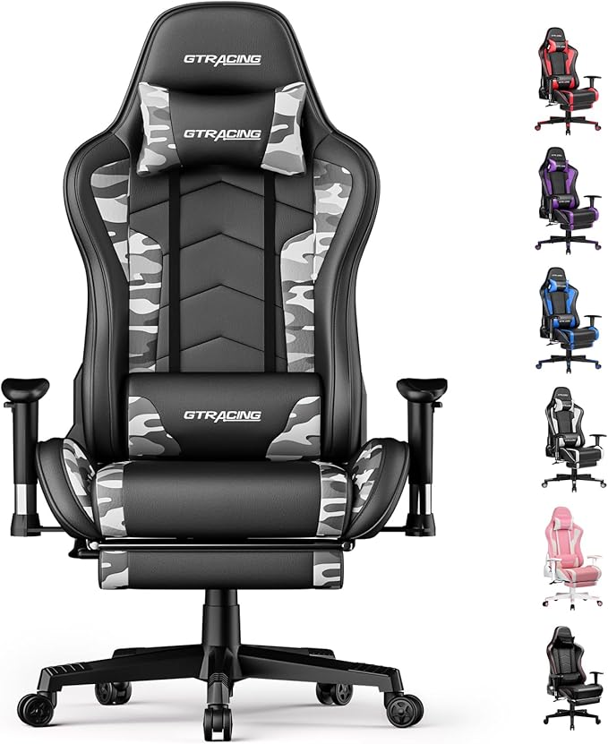 GTRACING Gaming Chair with Footrest Speakers Video Game Chair Bluetooth Music Heavy Duty Ergonomic Computer Office Desk Chair Camouflage