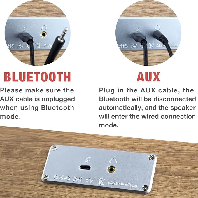 MICA Bluetooth Computer Speakers Angled Wooden Computer Sound Bar 3.5mm Aux-in Connection Wired USB Powered PC Speakers for Desktop Monitor Laptop Tablet - Yellow &amp Black (M30T)