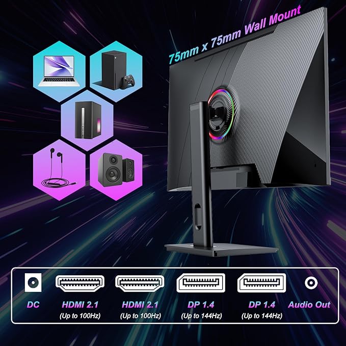 LXZ Gaming Monitor 27 inch 144hz Monitor 3840 * 2160P IPS Display Eye Care DP/HDMI Wall Mount Compatible - Black
