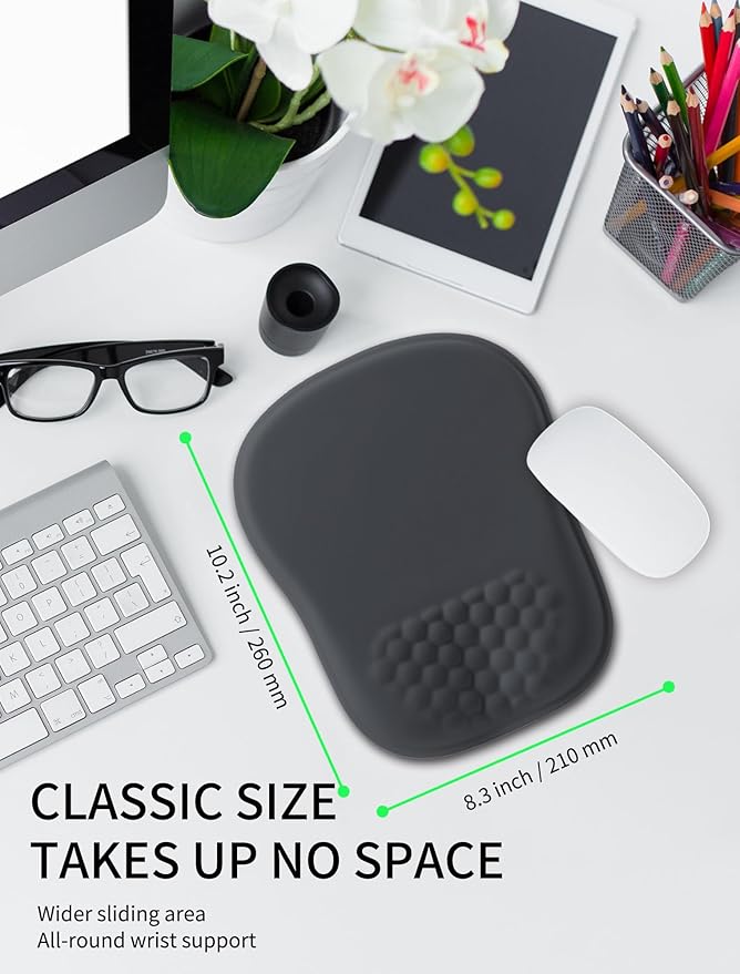 Hokafenle Ergonomic Wrist-Hugging Mouse Pad Wrist Support U-Shaped Holding Wrist Rest Mousepad for Carpal Tunnel Pain Relief with Cushioned Memory Foam Slope Massage Bulge (10.2x8.3 inDark Grey)