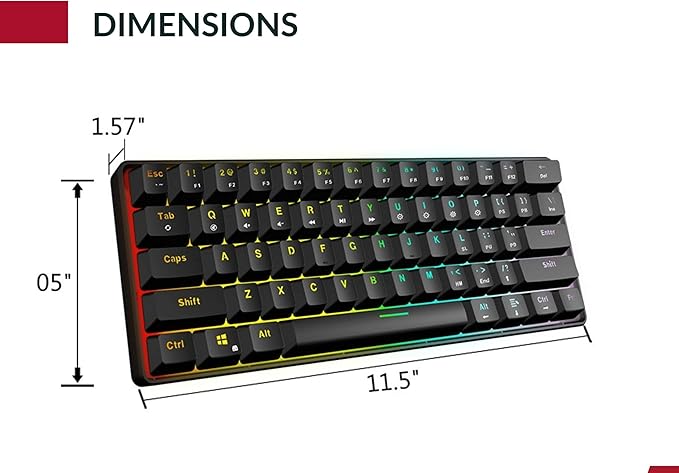 Mechanical Gaming Keyboard - 61 Keys Multi Color RGB Illuminated LED Backlit Wired Programmable for PC/Mac Gamer (Gateron Optical Yellow Red)