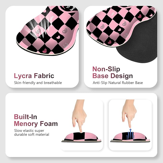 Desk Mat Gaming Mouse Pad Cute Desk Matt Keyboard Wrist Rest for Desktop Anti-Slip Big Mousepad Stitched Edges XXL Large Mouse Pad with Wrist Support for Home Office I Pink Black True Love