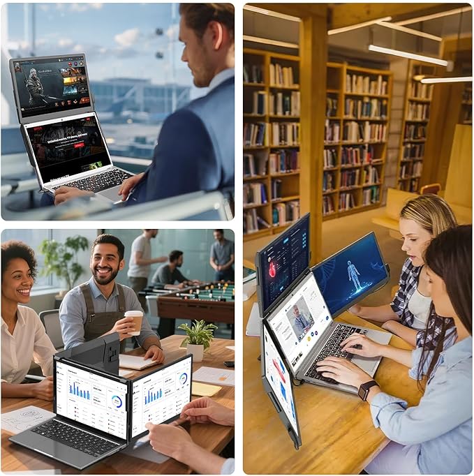 ADREAMER 13.3 Triple Screen Laptop Monitor Extender Detachable 3 Monitor for 11.6-16 FHD 1200P IPS Multi Screen Laptop Attachment Compatible with Wins/MacOS(M1/M2/M3).