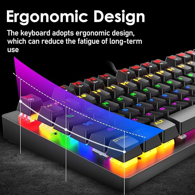LexonElec K2 Mechanical Gaming KeyboardBlue Switch Mini 82 Keys Wired Rainbow LED Backlit KeyboardLightweight Gaming Mouse DPI Adjustable Honeycomb Optical for MAC PC Gamers(Black)