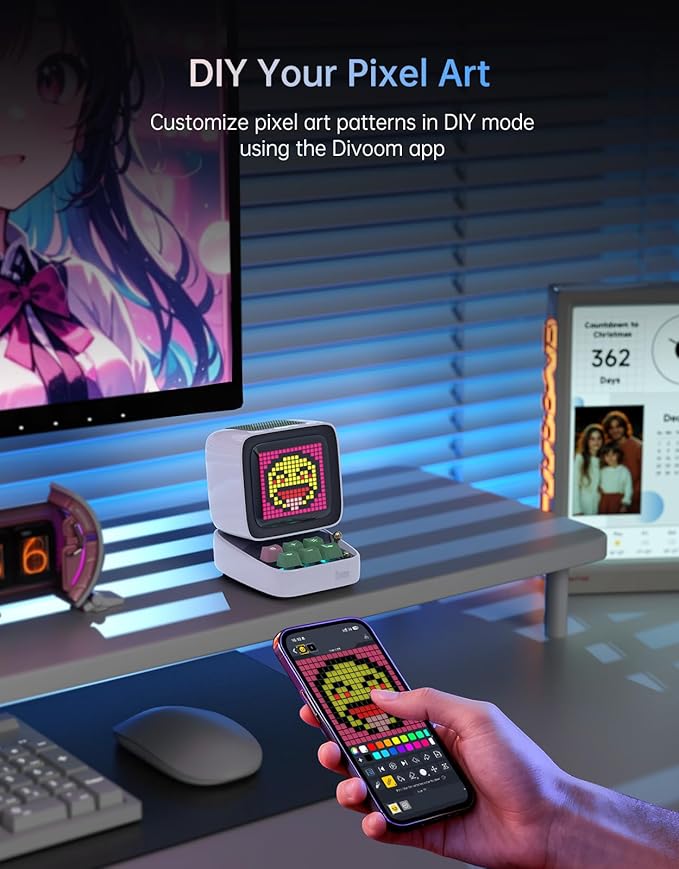 Divoom Ditoo Pro Retro Pixel Art Game Bluetooth Speaker with 16X16 LED App Controlled Front Screen (White)