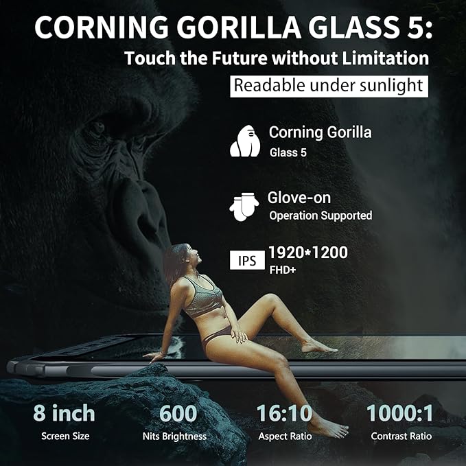 AOZORA K8 Active Rugged Tablet 8 Inch FHD+ 600nits Glove Touch AT&ampT/Verizon Network certified PTCRB T-Mobile Unlocked Qualcomm8-Core 12+128GB 20MP night vision+25MP Camera 10200mAh IP68&ampIP69K