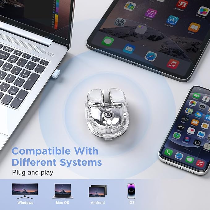 Q9 Wireless Mouse 2.4G/BT Dual Mode 4 Adjustable DPI (800-4800) Ultra-Quiet Click Bluetooth Mouse with RGB Breathing Light 500mAh Long Battery Portable for PC/Laptop/Mac/Tablet(Silver)