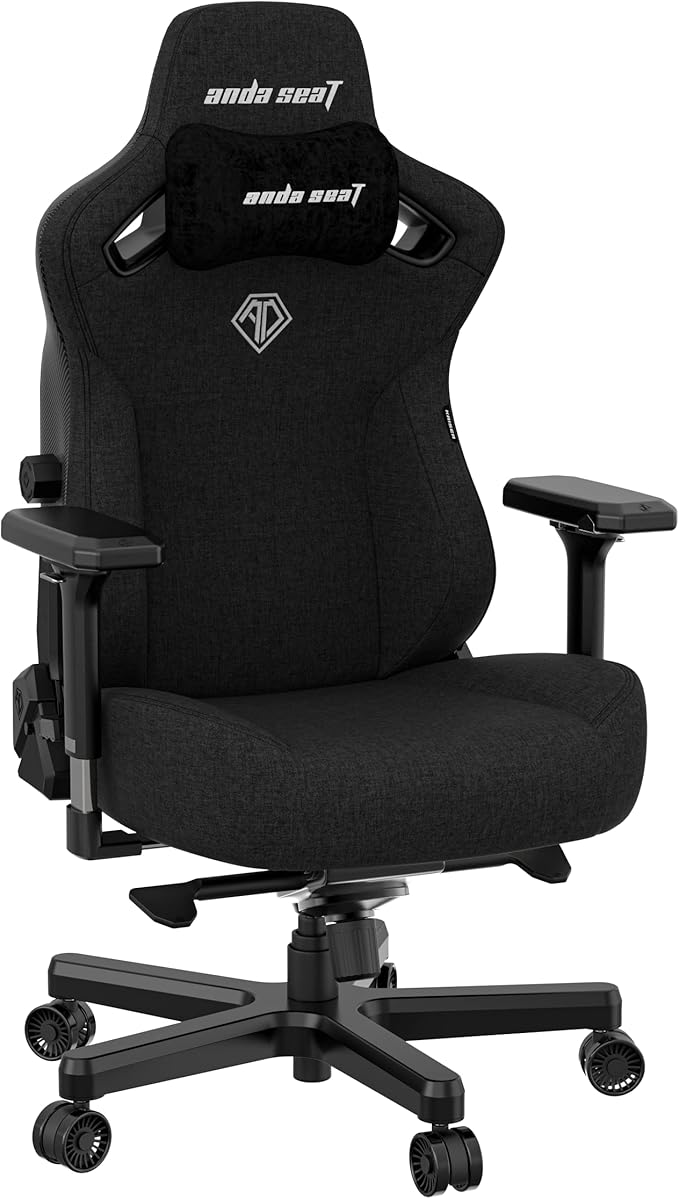 Anda Seat Kaiser 3 Large Gaming Chair for Adults - Ergonomic Black Fabric Gaming Seat with Lumbar Support Comfortable Office Chairs with Neck Support - Heavy Duty Wide Computer Seat