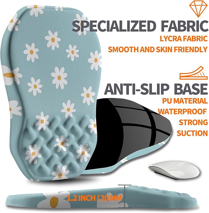 Ergonomic Slope Mouse Pad Wrist Support Wrist Rest Mousepad for Carpal Tunnel Pain Relief with Massage Bulge and Slow Rebound Memory Foam (12x8 inch White Flowers)