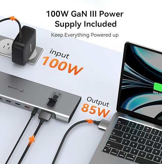 TobenONE MacBook Docking Station Dual 4K@60Hz Monitor 16-in-2 USB C Docking Station Stand with 2.5Gbps Ethernet100W GaN Power Supply 2 HDMI&ampDP 5 USB Ports