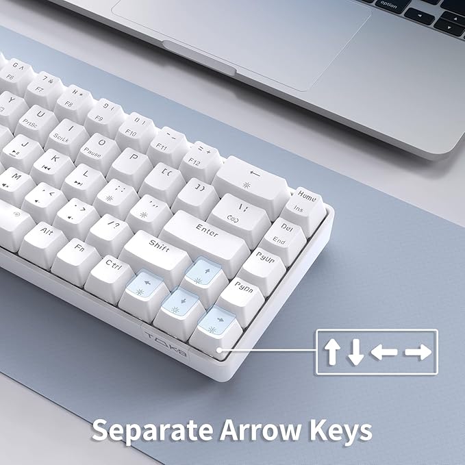 TMKB T68SE 60% Mechanical Gaming Keyboard – Ultra-Compact 68 Keys Wired Keyboard with Blue Switches LED Backlit Dedicated Arrow &amp Control Keys – White – for Windows PC/Laptop/Gamers/Typists