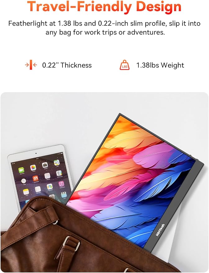 HotYeah Portable Travel Monitor 16.1'' 144Hz 1080P FHD Portable Monitor 106% sRGB HDR Display USB-C HDMI External Screen w/Smart Cover 2nd Screen for Laptop PC Mac Switch PS5/4 Xbox