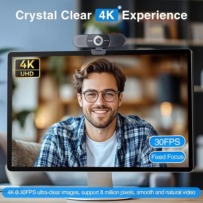 EMEET C980 PRO 3-in-1 4K Webcam with Microphone and Speaker 60°-98° Wide Angle Webcam w/ 4 Noise Cancel Mics 2 Speakers Fixed Focus Magnetic Privacy Cover Great for Group and Personal Video Calls