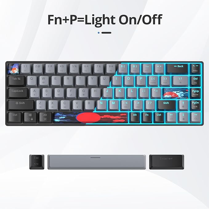 65 Percent Gaming Keyboard 68 Keys Mechanical Keyboard LED Backlit Ultra Compact Wired Key Board with Red Switch for Windows Laptop Gamer