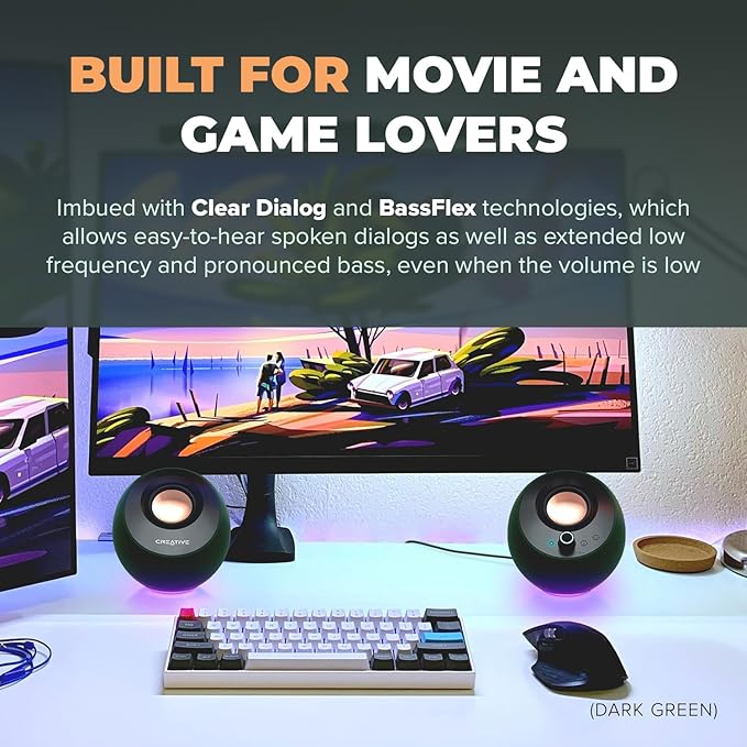 Creative Pebble Pro (Black) Minimalist 2.0 USB-C Computer Speakers with Bluetooth 5.3 and Customizable RGB Lighting Clear Dialog and BassFlex Tech USB Audio Headset Port for PC and Mac