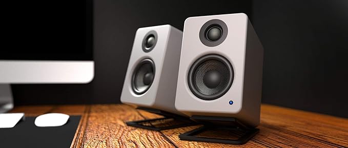 Kanto YU2MG PC Gaming Desktop Speakers | 3 Composite Drivers | 3/4 Silk Dome Tweeter | Class D Amplifier | 100 Watts | Built-in USB DAC | Subwoofer Output | Pair | Matte Grey