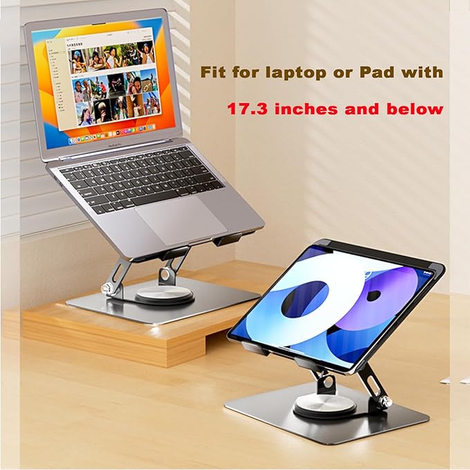 Laptop Pad 360 Rotating Laptop Stand 2 Adjustable Angle and 0-13 inches Tall Adjustable Cooling Pad Fits 10-17.3 laptops Pads