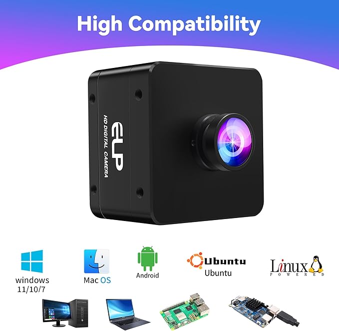 ELP High Speed USB Camera 1080P/230fps 4K/60fps 12MP/30fps Mini UVC USB3.0/2.0 Lightburn Cameras for Windows Linux Mac Pi Wide Angle 88°(H) IMX577 Webcam for PC Jetson Nano