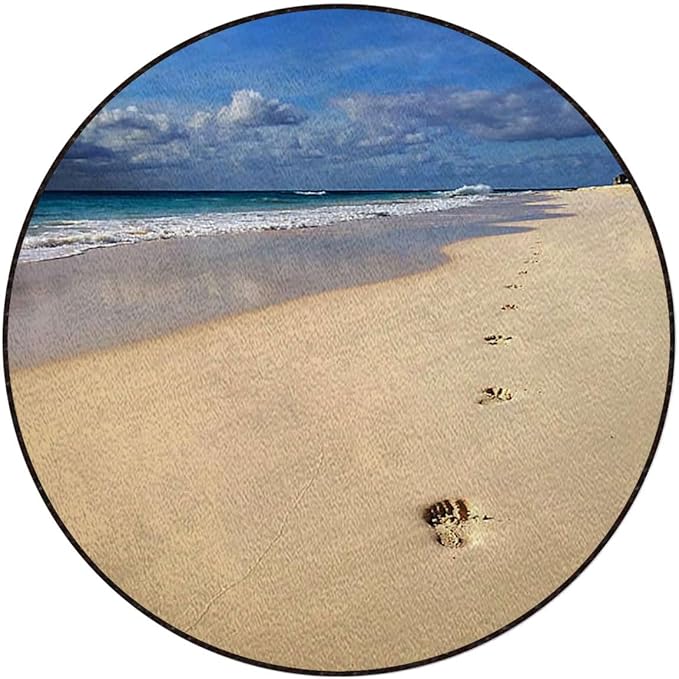 Blue and Beige Chair Mat for Hardwood Floor Round Floor Mats for Office Chair Computer Gaming Desk Mat for Rolling Chair Non-Slip Landscape of The Sandy Sea Shore Cloudy Diameter 35.4 in
