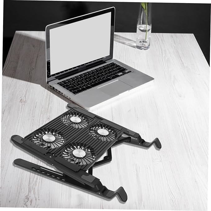 Veemoon 1Set Adjustable Laptop Cooling Stand with Fan Enhanced Heat Dissipation for Gaming Work Portable Notebook Support Compact Design for Easy Carrying Storage