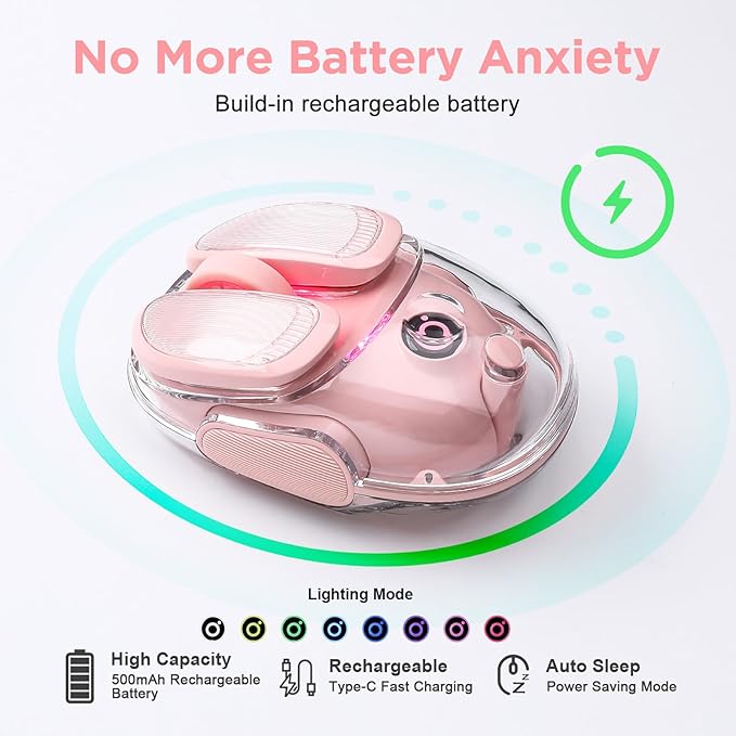 Q9 Wireless Computer Mouse 2.4GHz/Bluetooth Mouse Ergonomic Optical Mouse with RGB LightingSilent Clicks4800 DPI 4 Adjustment LevelsCompatible with PC Mac Laptop(Pink)