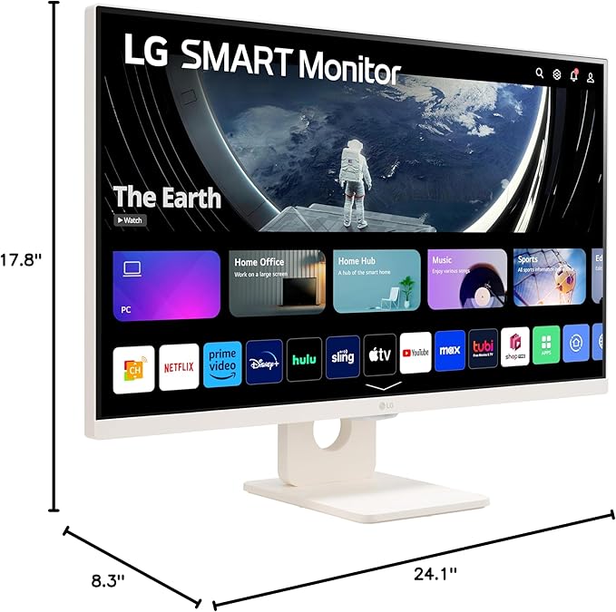 LG 27SR50F-W Smart Monitor 27-Inch FHD (1920x1080) IPS Display webOS 23 HDR 10 x2 Built-in Speakers AirPlay 2 Screen Share Bluetooth ThinQ App Remote Control White