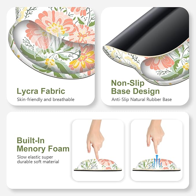 Desk Mat 4in1 Large Mouse Pad with Wrist Rest Cute Desk Matt for Desktop Deskpad Mat Anti-Slip XXL Computer Ergonomic Mousepad with Wrist Support for Keyboard and Mouse I Elegant Daisy Florals