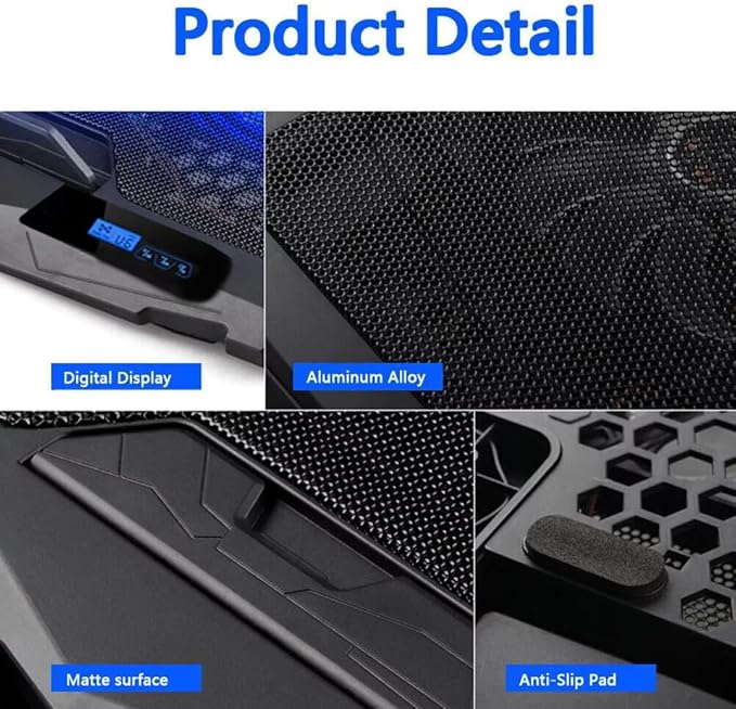 Laptop Cooling pad for Dell Vostro 3052 Gaming laptops Laptop Cooler with 4 Fans LCD Display Screen 4 Height 2 USB-A Port Laptop Stand