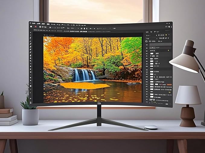 ZZA Curved Monitor 27 Inch with 2K 2560 x 1440 75hzComputer Monitor 27 inch QHD with HDMIDP and Wall MountableTilt Adjustability PC 1440p 1650R Monitor for WorkingGaming