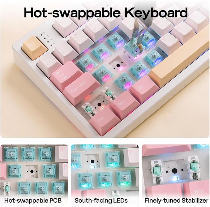 EPOMAKER TH108 Full Size Mechanical Keyboard Wireless Gaming Keyboard with 8000mAh Battery Creamy Gasket 108 Keys Hot Swap Custom Driver RGB Backlight (Pink Creamy Jade)