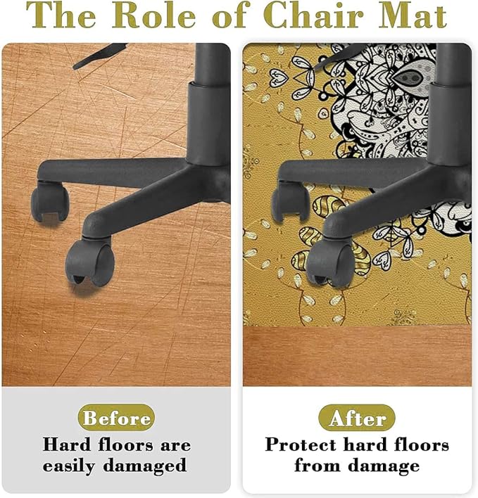 Brown Orange PU Leather Carpet for Hard Wood &amp Tile Floor Middle Eastern Exotic Mystic Culture Easy Glide Floor Protector Mat for Office Chairs Mandala Diameter 39.4 in