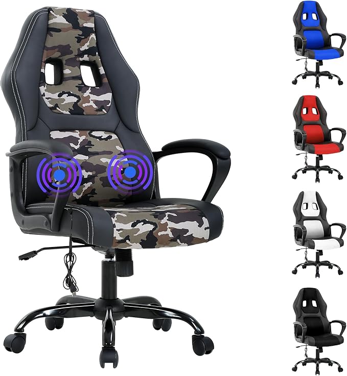 Massage Gaming Chair Gaming Chair with Massager Massage Lumbar Support Gaming Chairs for Adults Office Gaming Chair with 360°Swivel Comfortable Gaming Chair with Height Adjustable Camo &amp Bla