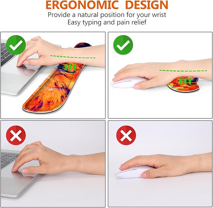 DINKY Keyboard Mouse Pad Set Large Gaming Mousepad + Memory Foam Ergonomic Keyboard Wrist Rest Support Easy Typing Pain Relief 4Pcs (35.4 x 15.7) Extended Desk Mat-Art Painting