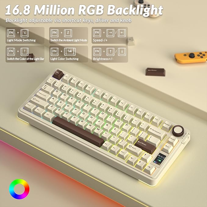 AULA S75 PRO Wireless Mechanical Keyboard with Screen&ampKnob 75% Hot Swappable Gaming Keyboard with Pre-lubed Switches RGB Backlit PBT Keycaps Creamy Sounding Computer Keyboards