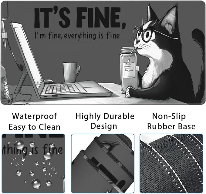 AQQA Funny Keyboard Mouse Pad SetXXL Mouse Mat+Keyboard Wrist Rest Support Cat Ergonomic Mouse Pad with Wrist Rest 4 Pcs Cute Office Desk Accessories35.4×15.7 in
