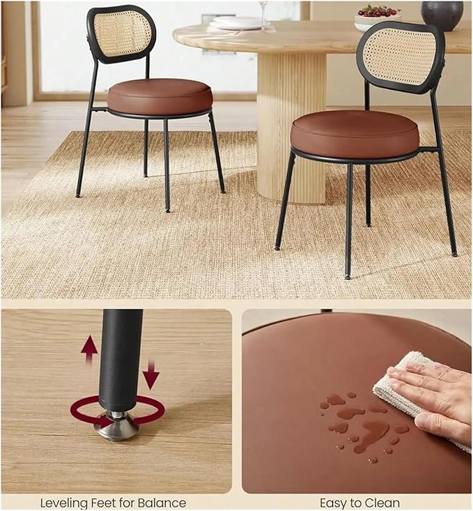Adjustable Office Computer Chair with Armrest 1pcs Leather Upholstered Accent Dining Chairs with Woven Rattan Backrest(Ink Black)