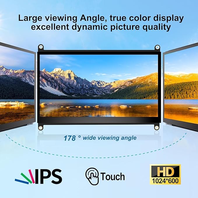 10.1 Inch Touchscreen for Raspberry Pi5-Point 1280 * 800 IPS touchscreen Portable Monitor with HDMI Interface Dual-Speaker for Raspberry Pi 5/4B/3B+/3B/B+ Jetson Nano Win11/10/8/7(10.1 1280*800)