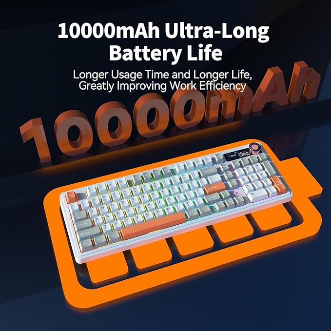 Ajazz AK980 V2 Wireless Mechanical Gaming KeyboardTri-Mode BT5.0/2.4GHz/USB-C 10000mAh Battery Hot Swappable RGB Backlit Computer Gaming Keyboards for PC/Tablet/PS/Xbox