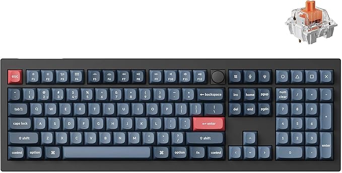 Keychron V6 Max Wireless Custom Mechanical Keyboard 2.4 GHz Bluetooth 5.1 QMK Full-Size Layout RGB with Hot-swappable Silent Red Switch Compatible with Mac Windows Linux