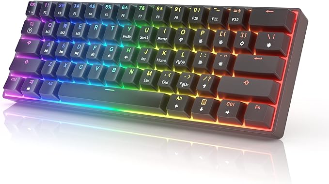 HK GAMING GK61 Mechanical Gaming Keyboard - 61 Keys Multi Color RGB Illuminated LED Backlit Wired Programmable for PC/Mac Gamer Clicky Switch (Gateron Optical Blue)