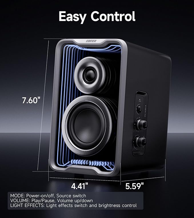 Edifier QR30 2.0 Desktop Active Speaker Compact Bluetooth V5.4 Computer Speakers Wireless Bookshelf Speaker 30W (RMS) 3.5mm AUX &amp USB-A Wired Input App Control Black (Renewed)