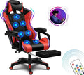 7 point massage gaming chair office chair gaming chair with RGB lights and speakers swivel chair with footrest tiltable chair computer chair with lumbar support ergonomic video gaming chairRed