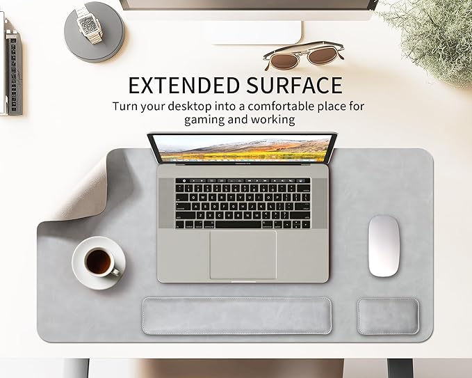 RENMTURE Large Mouse Pad and Keyboard Wrist Rest Desk Pad for Keyboard and Mouse Large Gaming Mouse Pad with Wrist Support Desk Mat for Work and Gaming (Light Gray)