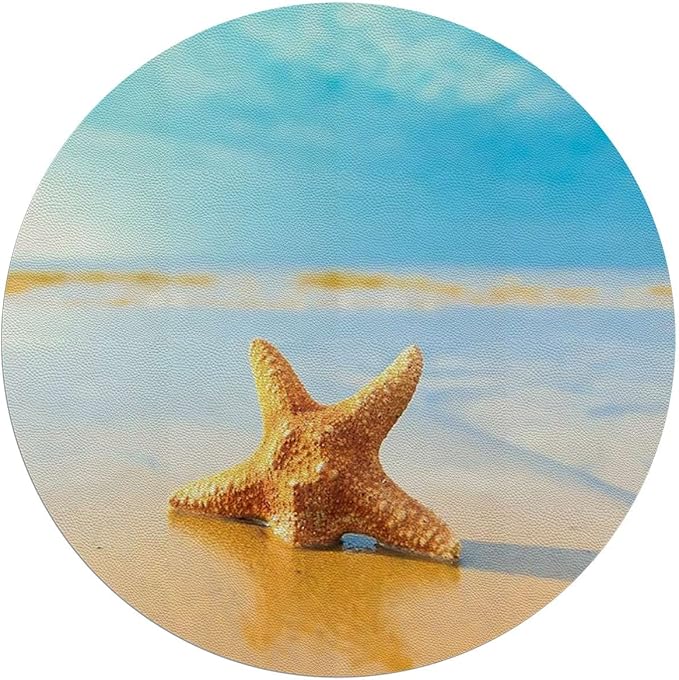 Yellow Blue PU Leather Computer Chair Mat for Rolling Chair Fish Scallop Seashell Earth Under Desk Low-Pile Office Rug Large Anti-Slip Multi-Purpose Nautical Theme Diameter 47.2 in