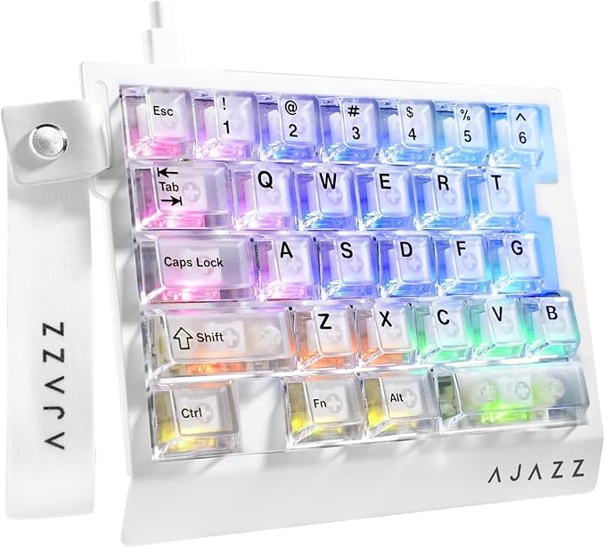 AK029 Wired 29 Keys One-Handed RGB Gaming Keyboard with 8000HZ0.01mm RT Magnetic Switches Adjustable ActuationHotswappable Mechanical KeyboardAluminum PlateWeb Driver for Gamers-Transparent White